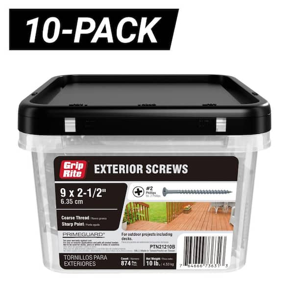 10-Pack #8 x 2-1/2 in. #2 Phillips Bugle Head Coarse Thread Coated Exterior Wood Deck Screws (100 lbs./8600-Piece)