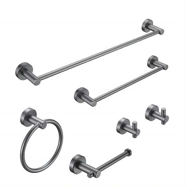 tunuo 6-Piece Bath Hardware Set with Towel Bar, Towel Ring, Towel Hook and Toilet Paper Holder in Starry Gray