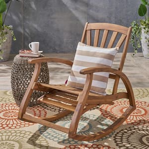 Outdoor Wooden Rocking Chair with Footrest Acacia Wood Patio Rocker Weather-Resistant Outdoor Rocking Chair Brown