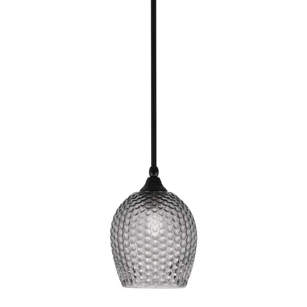 Unbranded Sparta 100-Watt 1-Light Matte Black Shaded Pendant Light Mini Pendant with Smoke Textured Glass, No Bulb included