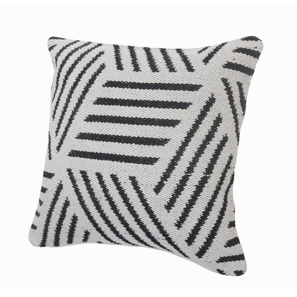 Black and White Geometric Cotton Square Pillow, 20 in