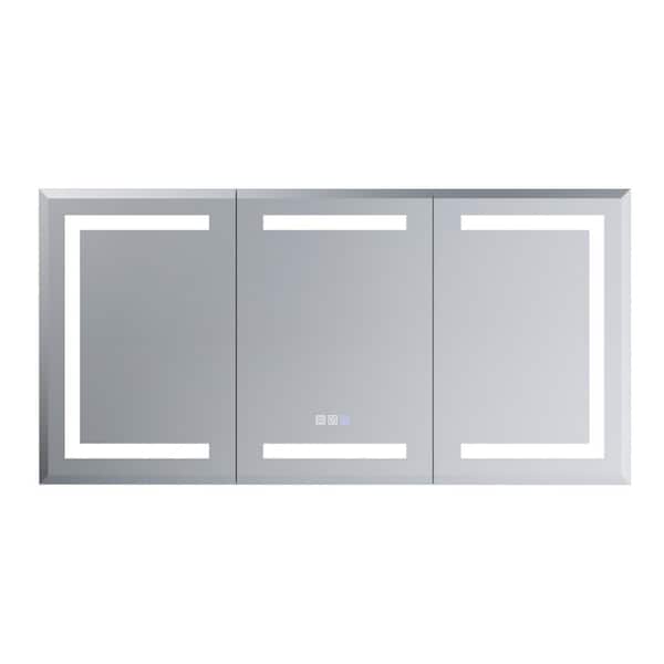 Bevel 48 in. W x 24 in. H Rectangular Aluminum Medicine Cabinet with Mirror, Dimmable Light, Defogger, and Soft-close