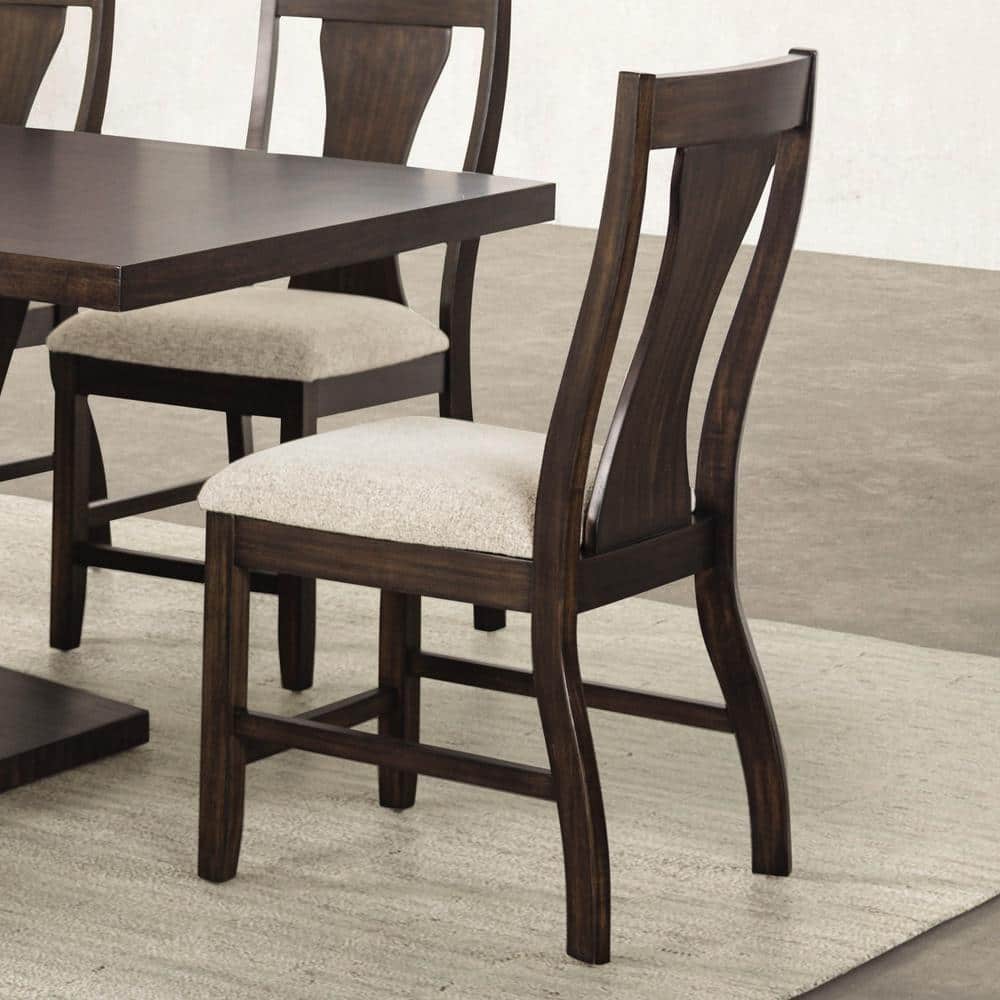 Beige Upholstered High Back Wood Side Chair Set