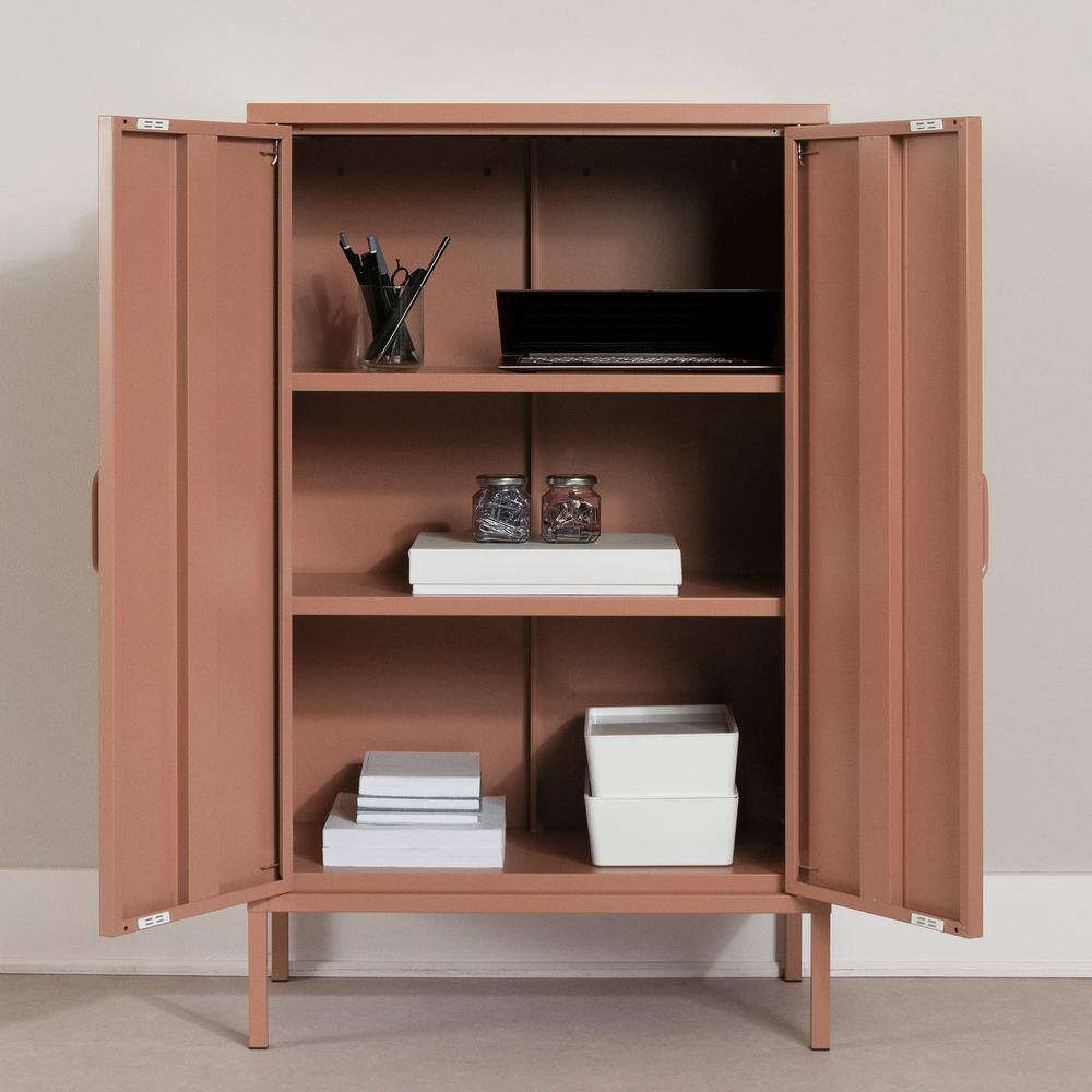 Burnt Orange Metal Accent Cabinet with Adjustable Shelving