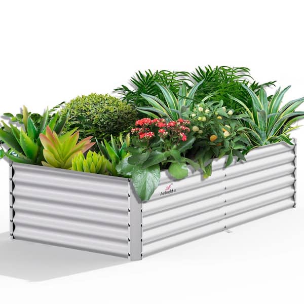 8x4x1. 5ft Metal Rectangular Outdoor Raised Garden Bed for Planting Vegetables Flowers Herb, White