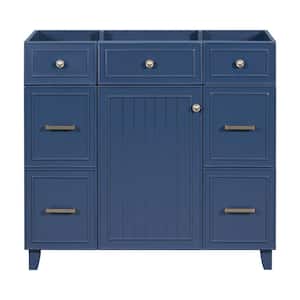 35.4 in. W x 16.65 in. D x 33.3 in. H Solid Wood MDF Board Bath Vanity Cabinet without Top with Door, 3 Drawers in Blue
