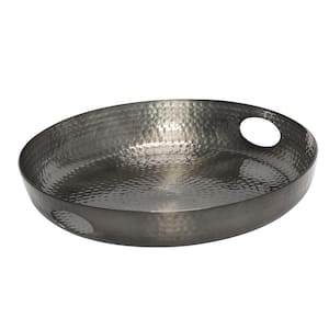 Black Glossy Hammered Aluminum Serving Tray with Handles