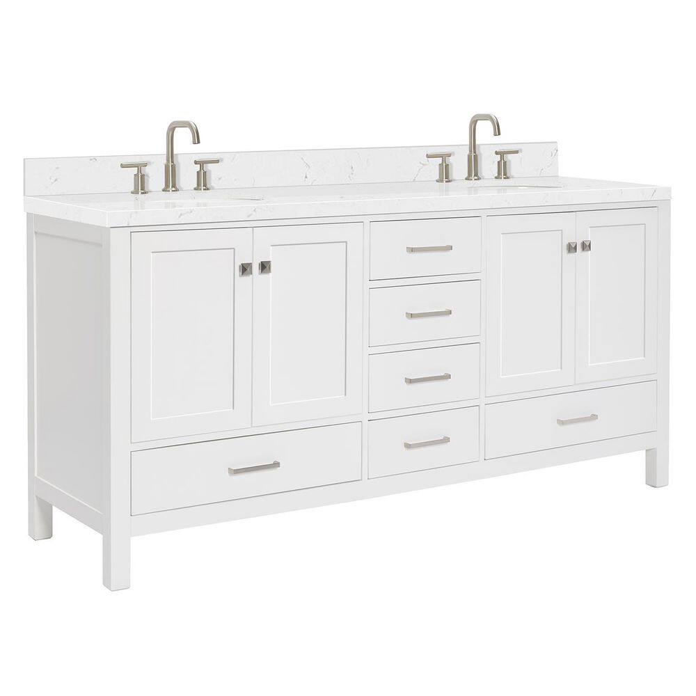 Cambridge 72" White Wood Double Sink Vanity with Quartz Top