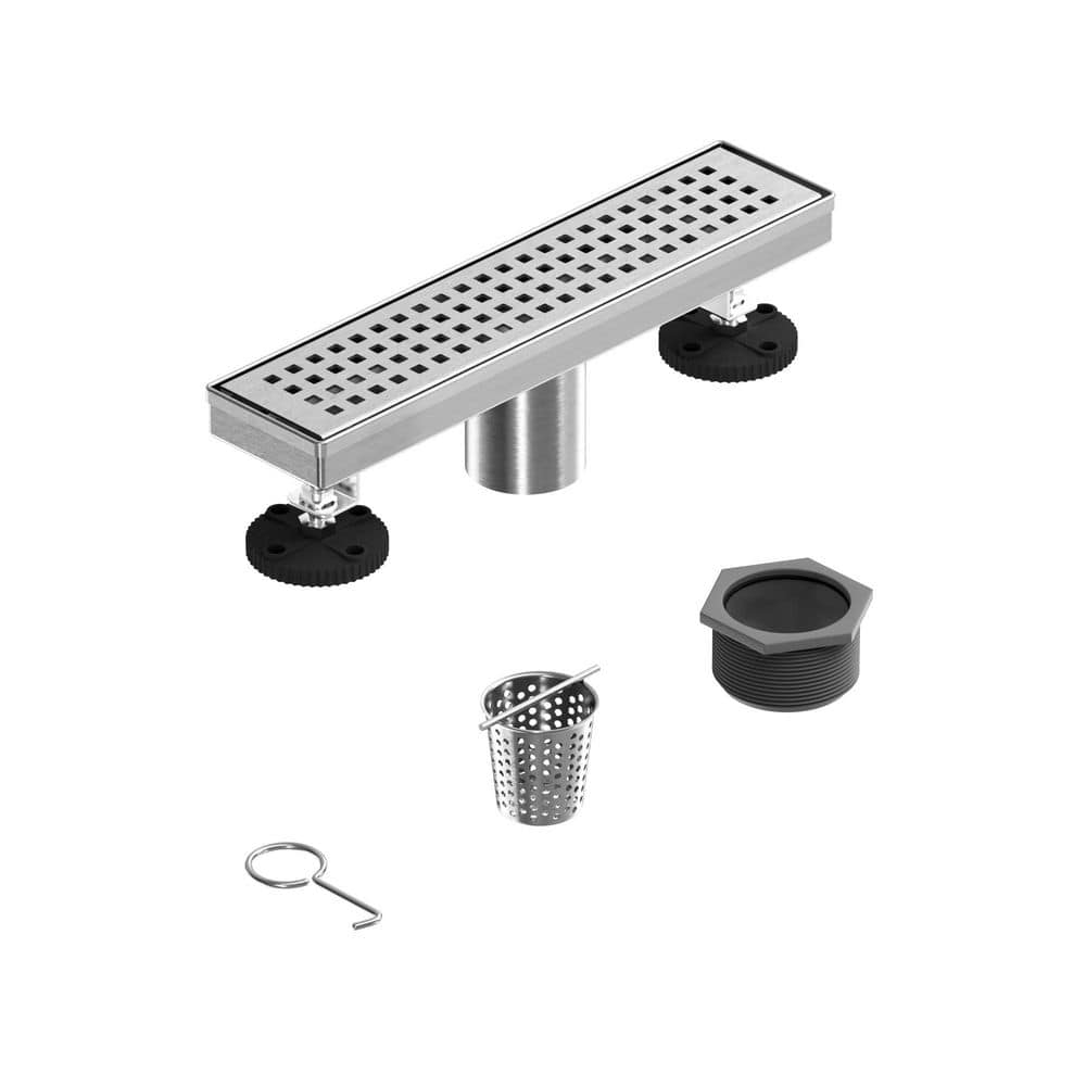 12 in. Linear Shower Drain, Removable Grid Grate 304 Stainless Steel Floor Drain w/Leveling Feet, Brushed Nickel price history on PriceWatchPro