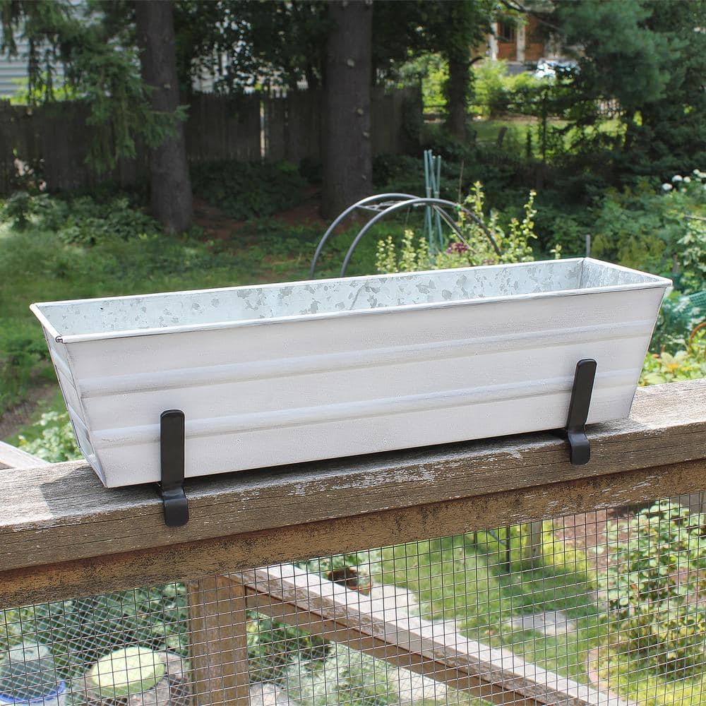 Nantucket White Galvanized Rail-Mount Flower Box Kit
