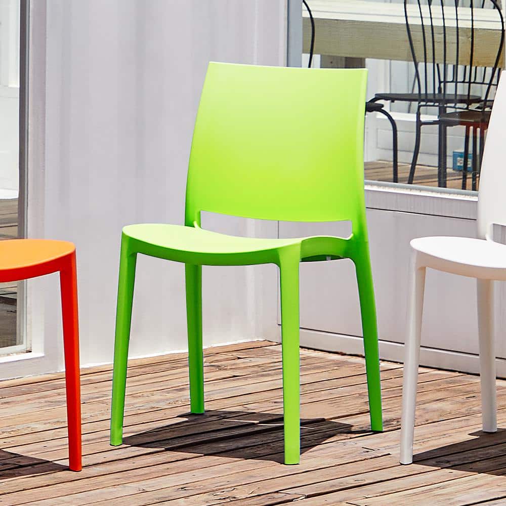 Sensilla Green Stackable Resin Dining Chairs, Set of 4
