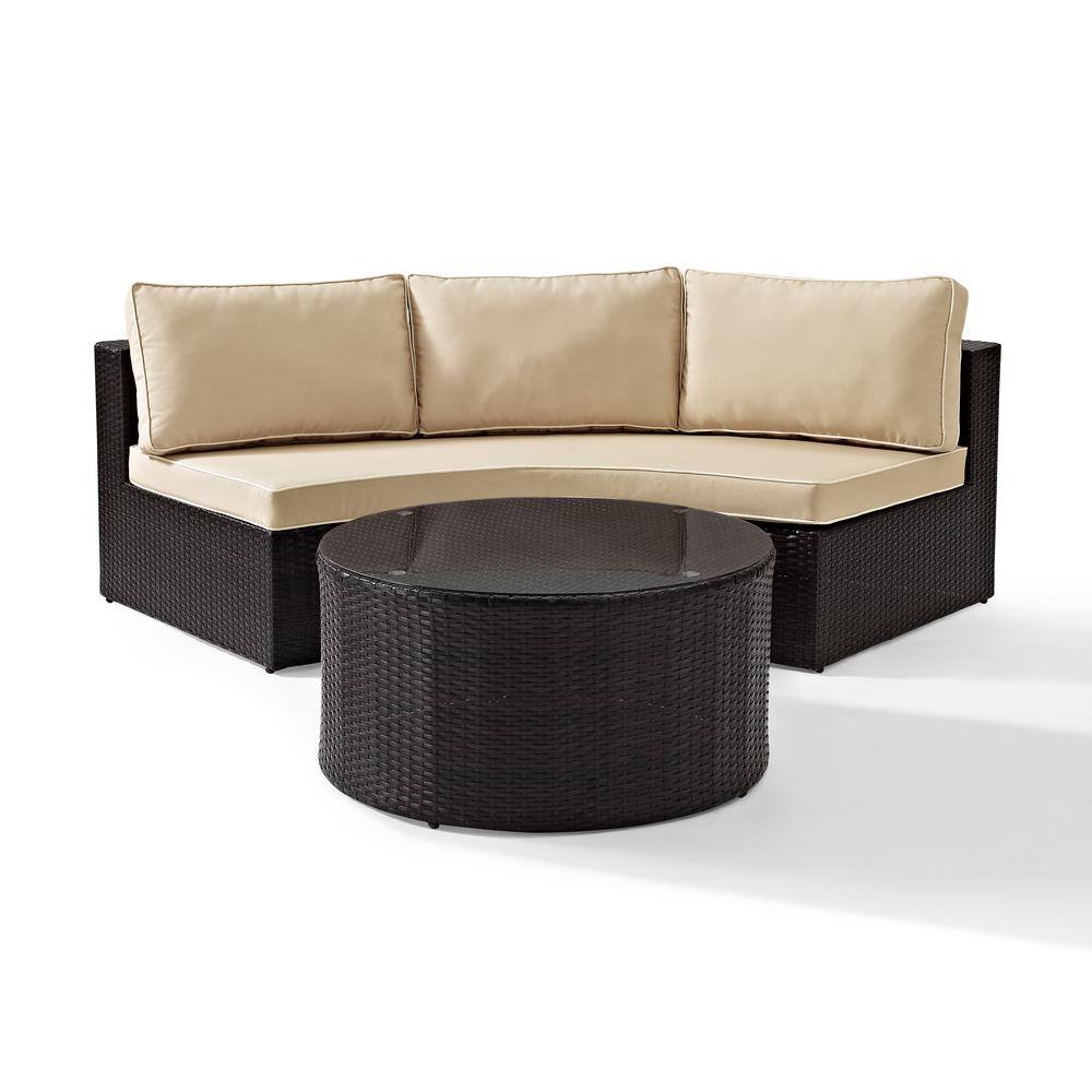 Catalina Classic Cream Outdoor Wicker 3-Person Sectional Sofa Set