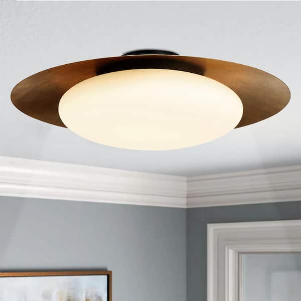 Zinola 24 in. 1-Light Sand Black and Halcyon Gold LED Flush Mount with Etched Opal Glass Shade and No Bulbs Included