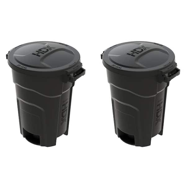 20 gal. Black Outdoor Vented Trash Can with Domed Lid, Rounded Handles, and Reinforced Foothold (2-Pack)