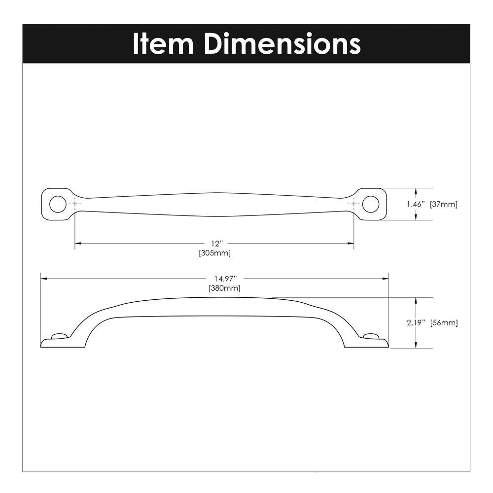 Rustic Iron 12" Matte Black Appliance Pull Handle