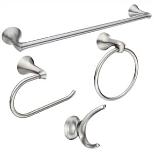 Darcy 4-Piece Press and Mark Bath Set with 24 in. Towel Bar, Towel Ring, Paper Holder and Robe Hook in Brushed Nickel
