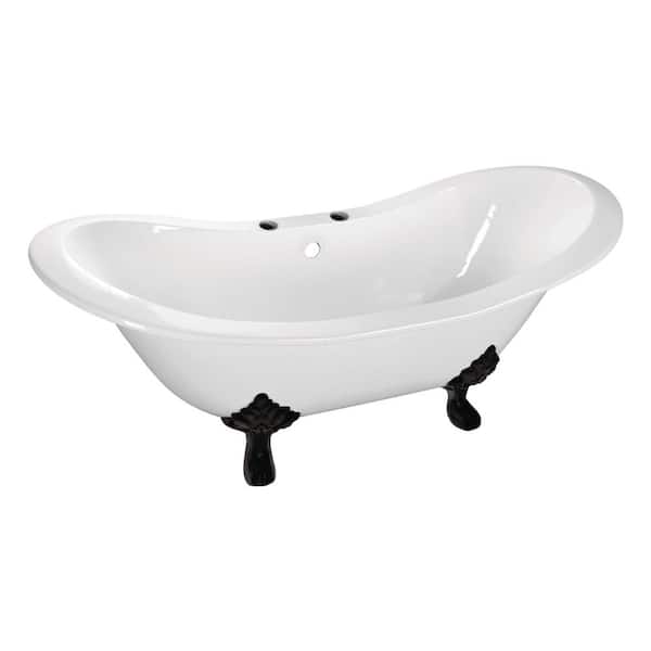 Kingston Brass Aqua Eden Double Slipper 72 in. Cast Iron Clawfoot Bathtub in Matte Black