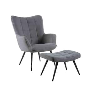 Marcella 2-piece Linen Accent Chair with Ottoman Set, Gray