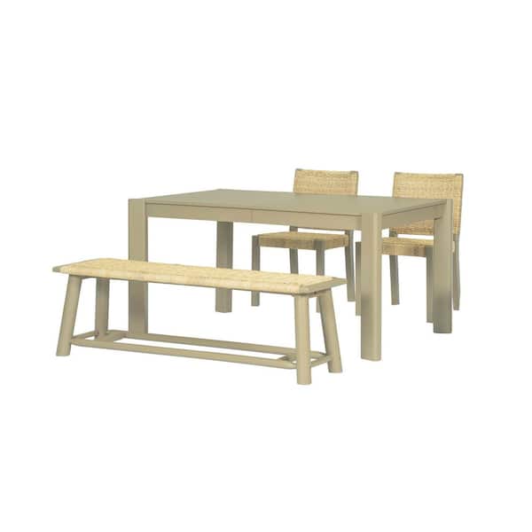4-Piece Wood Outdoor Dining Set with Rattan Seats Chairs, Expandable Table