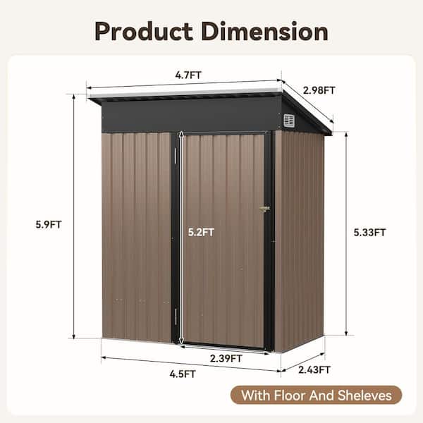 Sizzim 5 ft. W x 3 ft. D Metal Storage Shed with 2-Piece Shelves