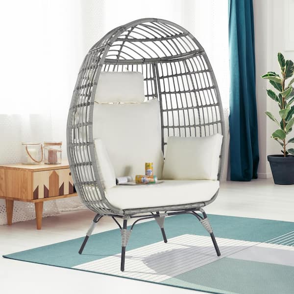 BFB Outdoor Oversized Gray Rattan Egg Chair Indoor Outdoor Chair