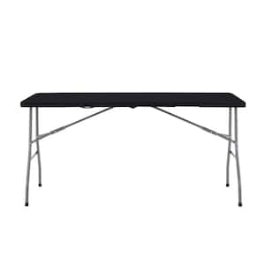 Black Rectangle Plastic Resin Multi-Purpose Outdoor Side Center Folding Table