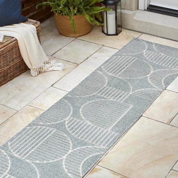 JONATHAN Y Nordby High-Low Geometric Arch Scandi Striped Light Blue/Cream 2 ft. x 8 ft. Indoor/Outdoor Runner Rug