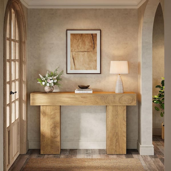 BYBLIGHT Turrella 63 in. Brown Simply Rectangle MDF Entryway Console Table with Spacious Tabletop Behind Sofa Console Table