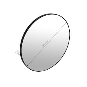 32 in. W x 32 in. H Round Aluminium Alloy Framed Wall Mounted Bathroom Vanity Mirror in Black