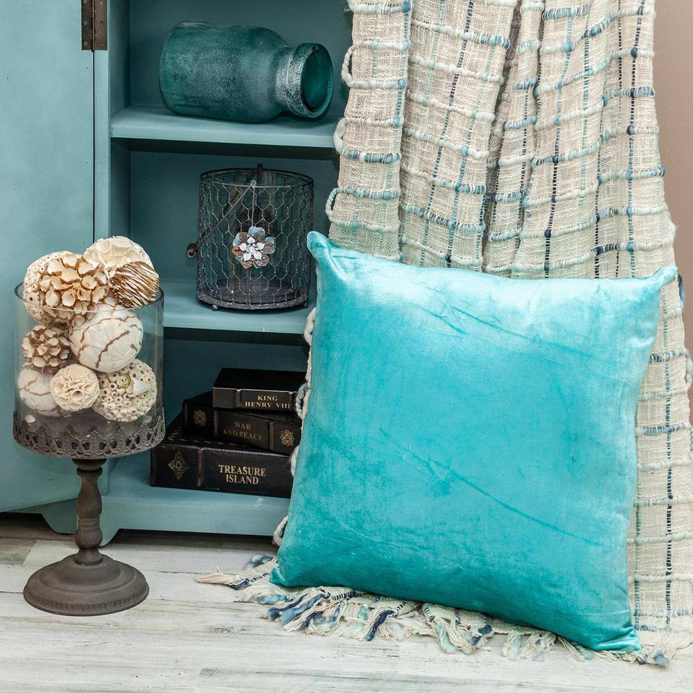 Camila Aqua Velvet Square Throw Pillow 20" x 20"