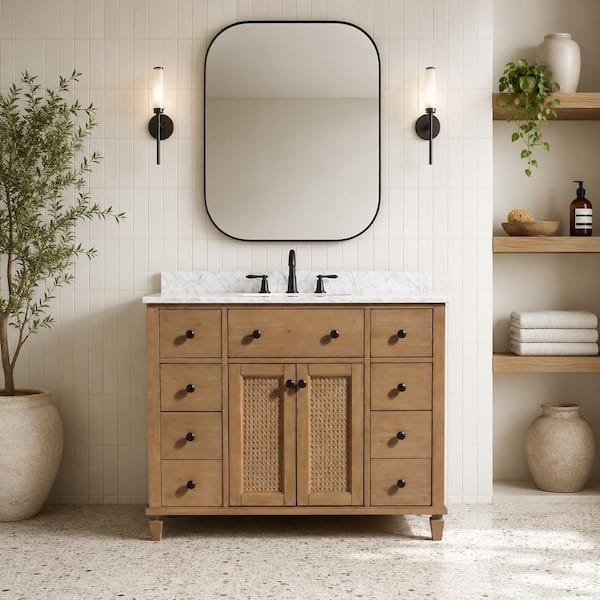 Annie 42 in. Bath Vanity in Weathered Fir with Marble Vanity Top in Carrara White with White Basin