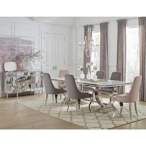 Antoine Pink Matte Velvet Upholstered Demi Arm Dining Side Chairs Set of 2