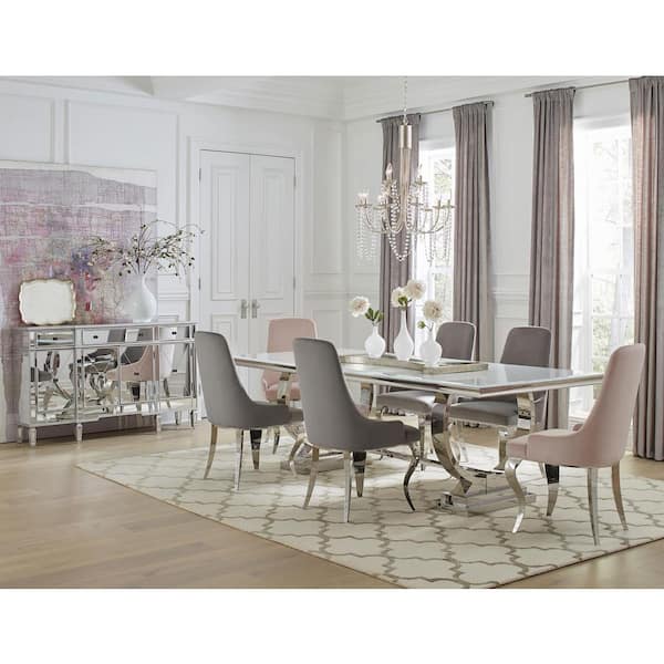 Coaster Antoine Pink Matte Velvet Upholstered Demi Arm Dining Side Chairs Set of 2