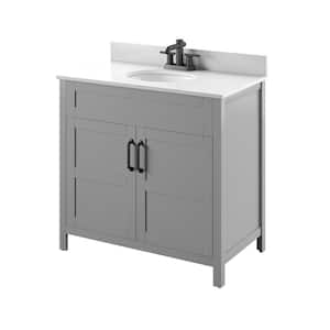 20 in. D x 36 in. W x 38 in. H Single Bath Vanity Side Cabinet in Huran Gray with White Vanity Top with White Basin