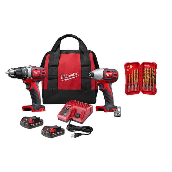 M18 18V Lithium-Ion Cordless Drill Driver/Impact Driver Combo Kit (2-Tool), Two Batteries, Charger & Titanium Bit Set