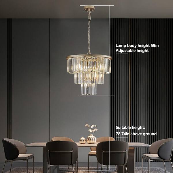 Jushua 20 in. 7-Light 3-Tier Gold Crystal Chandelier Frame Pendant