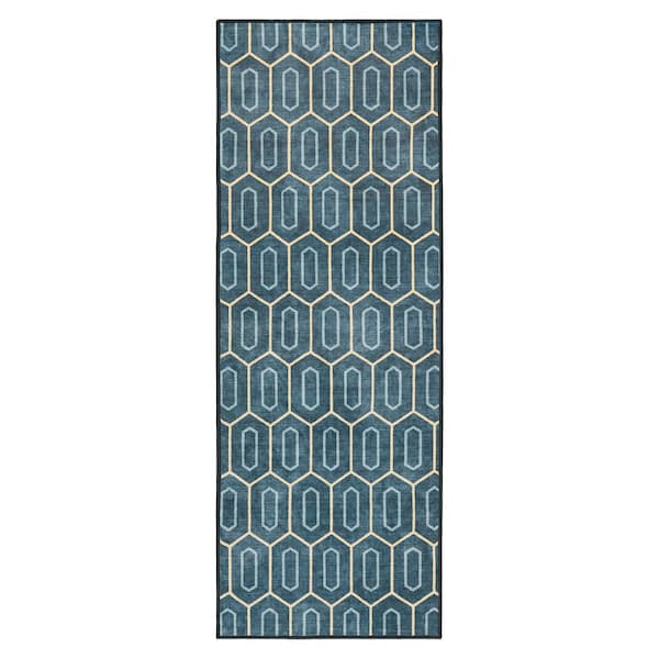 EVERWASH Haven 2 ft. 6 in. x 7 ft. Blue Mod Geo Washable Area Rug