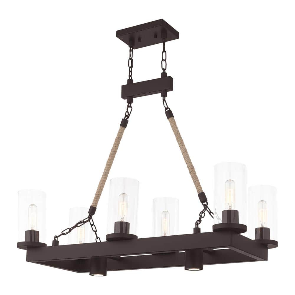 Metuchen 8-Light Bronze Industrial Linear Chandelier with Clear Glass