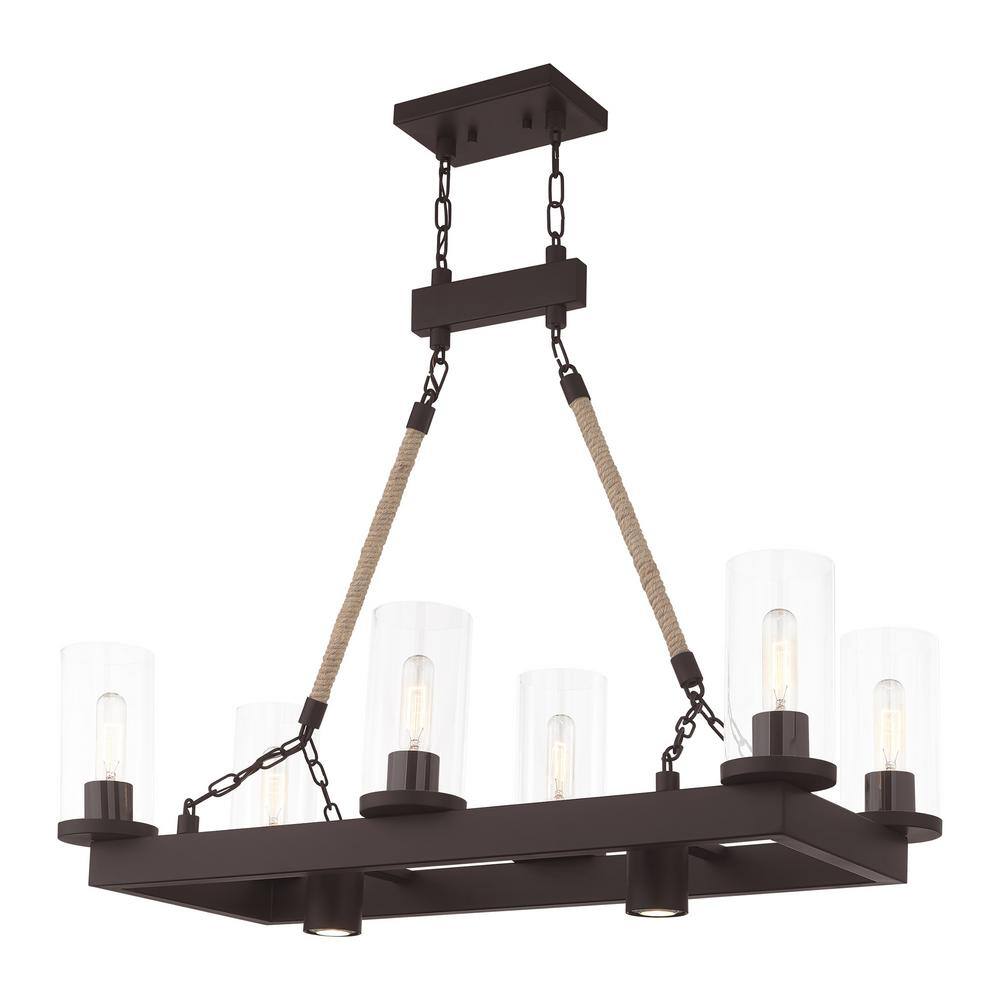 Metuchen 8-Light Bronze Industrial Linear Chandelier with Clear Glass