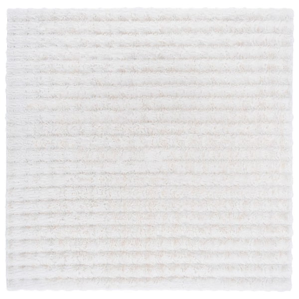 SAFAVIEH Faux Rabbit Bubble Ivory 6 ft. x 6 ft. Machine Washable Solid High-Low Square Area Rug