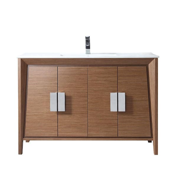 Unbranded Larvotto 48 in. W x 18. in D. x 34 in. H Bathroom Vanity in Wheat Color with White Ceramic Top