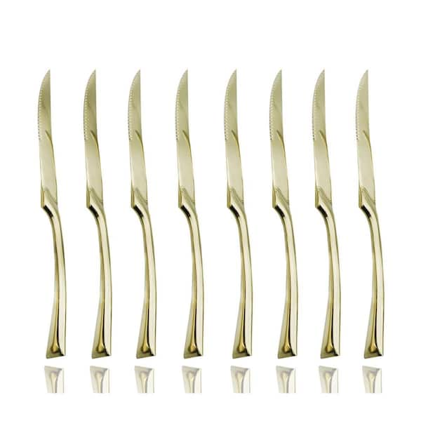 Mirror Polished Champagne Gold Stainless Steel Serrated Steak Knife Set for Restaurants, Homes