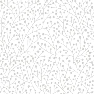 Cat Coquillette Berry Branches Grey Vinyl Peel and Stick Matte Wallpaper 30.75 sq. ft.