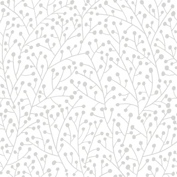 RoomMates Cat Coquillette Berry Branches Grey Vinyl Peel and Stick Matte Wallpaper 30.75 sq. ft.