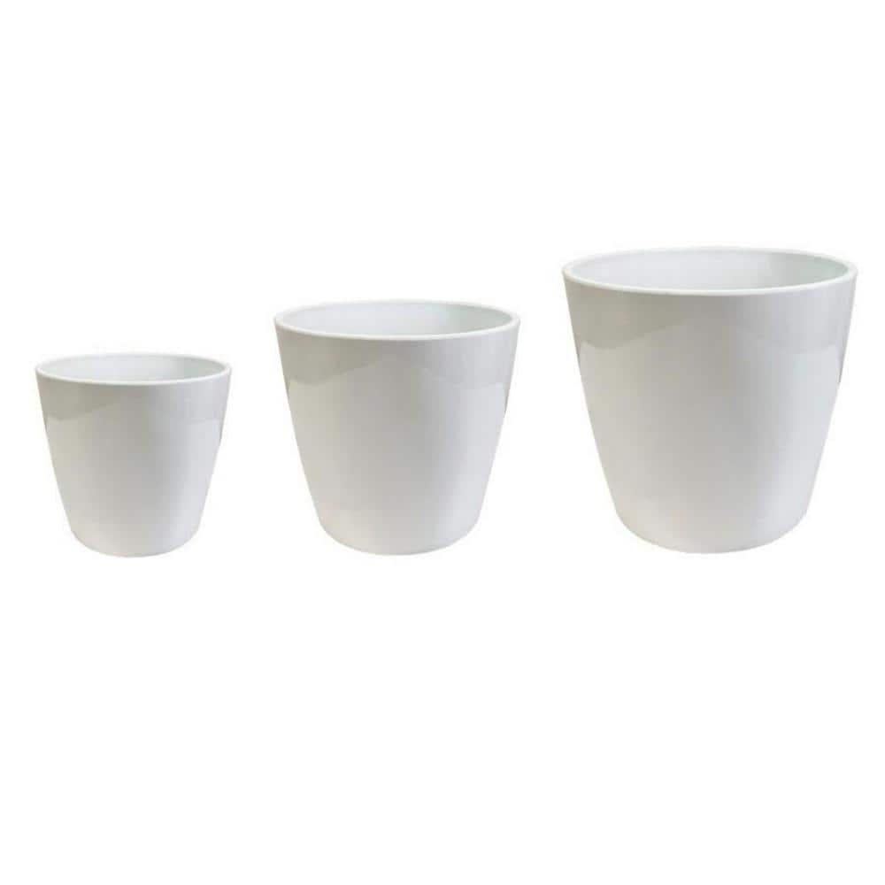 Modern Minimalist 4/5/6 in. White Glossy Round Poly Stone Planter Flowerpot