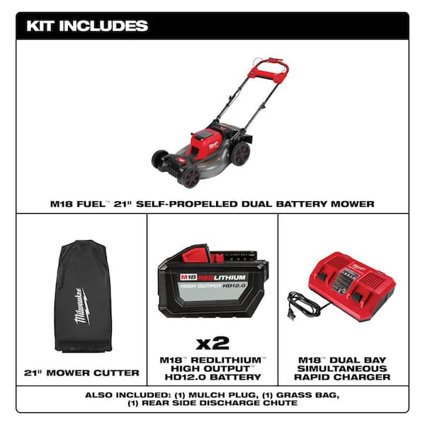 M18 FUEL Brushless Cordless 21 in. Walk Behind Dual Battery Self-Propelled Lawn Mower w/(2)12Ah Batteries & Mower Cover