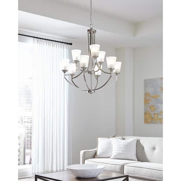 Sea Gull Lighting Hanford 9 Light Brushed Nickel Traditional Transitional Multi Tier Hanging Empire Chandelier 3124509 962 Sea Gull Lighting Hanford 9 Light, Kichler Layla 6 Light Brushed Nickel Transitional Chandelier
