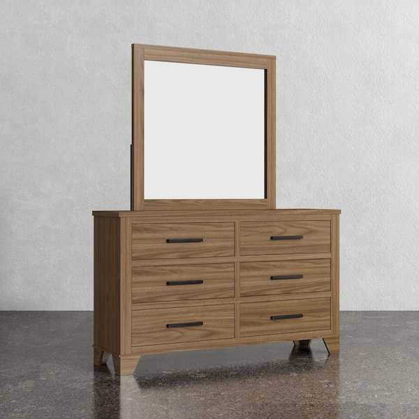 Furniture of America Nyess Modern 2-Piece Chestnut Brown Wood 6-Drawer Dresser and Mirror Set