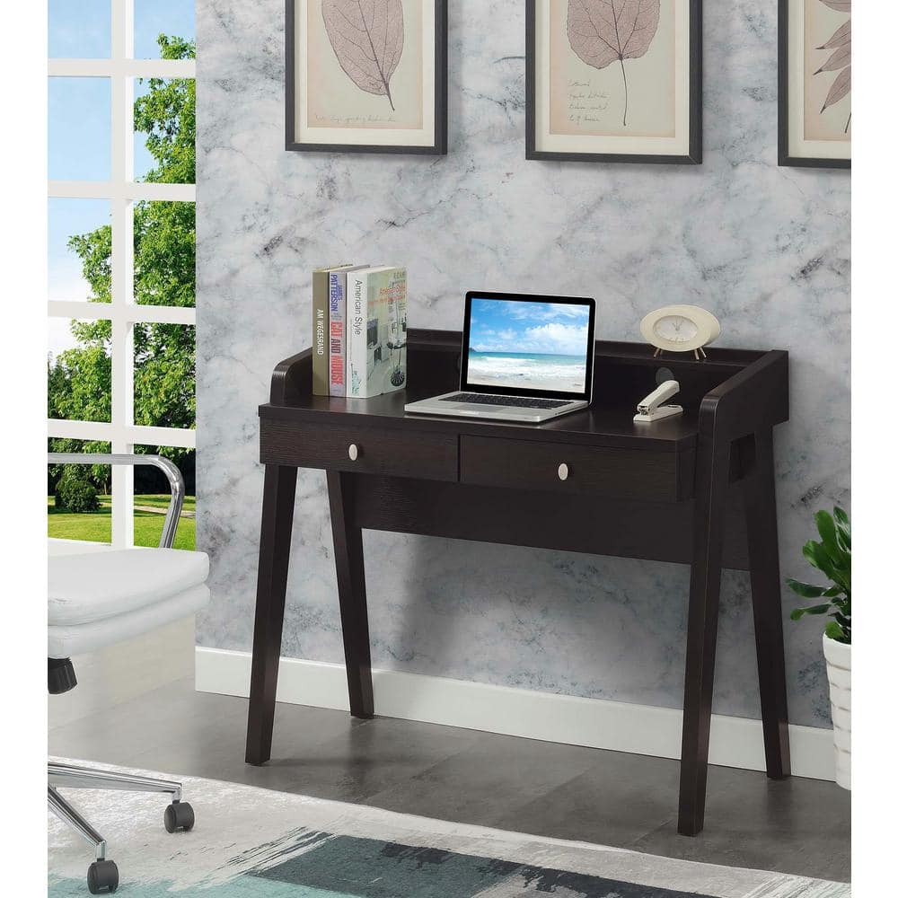 Espresso 42" Wood Desk with Drawers and Shelf