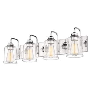 28.5 in. 4-Light Modern Industrial Chrome Vanity Light Bathroom Sconces Wall Lighting with Clear Glass Shade